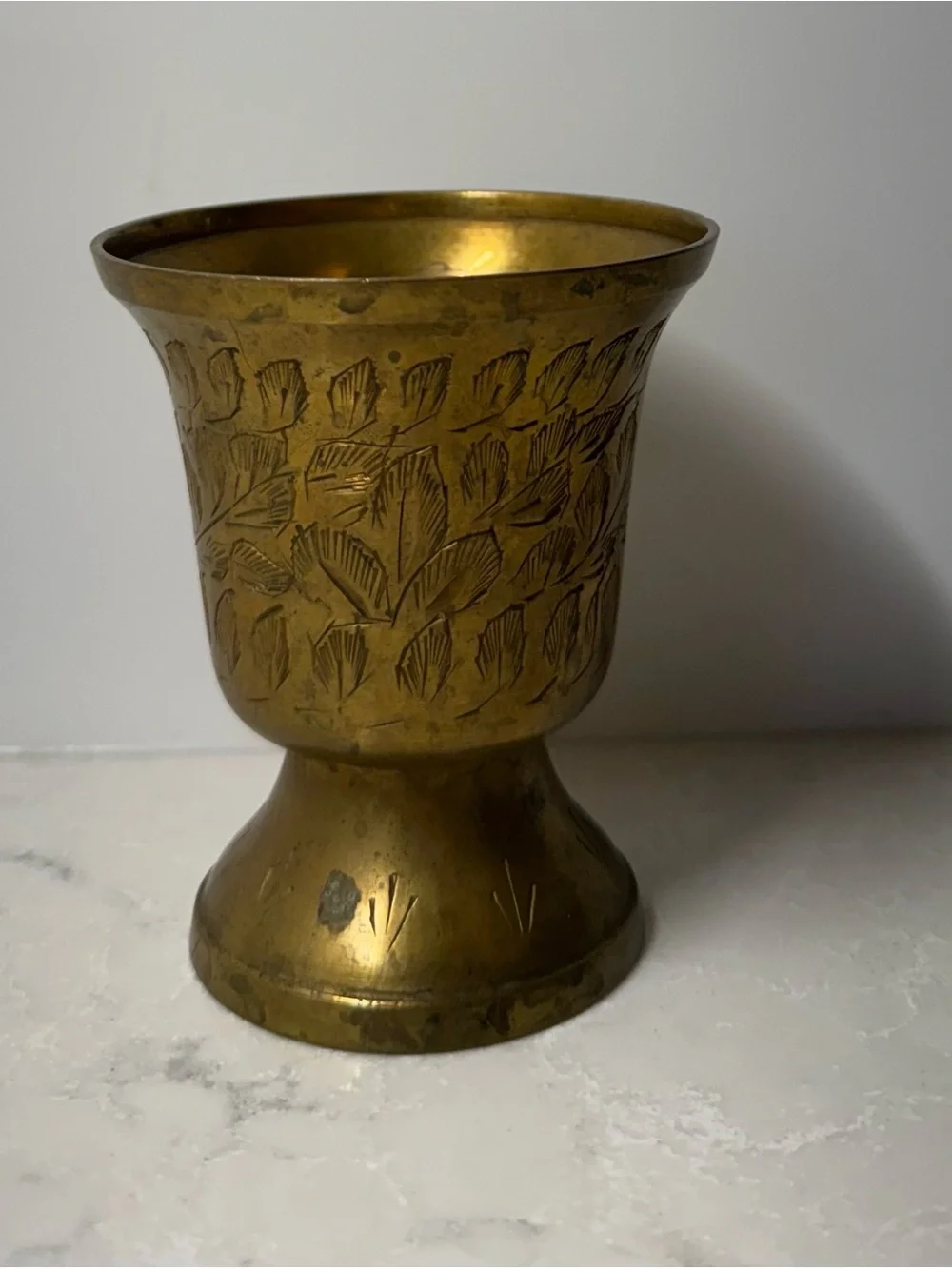 Vintage Brass Floral Etched Vase - Gold Decorative Accent